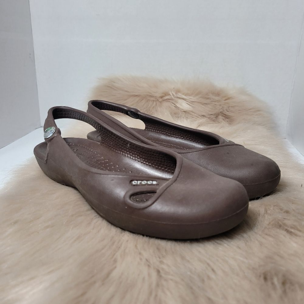 Crocs Women’s Olivia II Slingback Flat Shoes Brown Comfort Toe Size 5